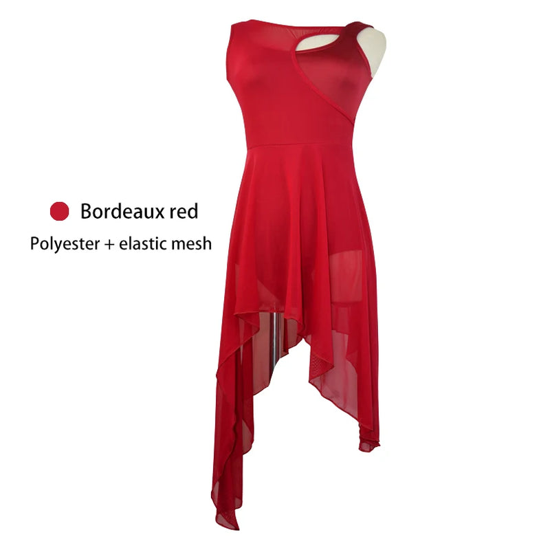 Adult Sleeveless Ballet Tutu Dress Gymnastics Leotards for Women Ballet Mesh Lyrical Dance Costume Contemporary Dancewear
