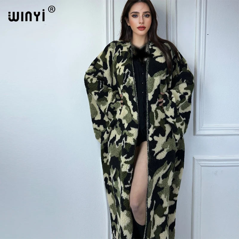 WINYI camouflage Africa womens loose coats winter Warm long down cardigan luxury clothes kimono abaya dubai luxur winter outfits