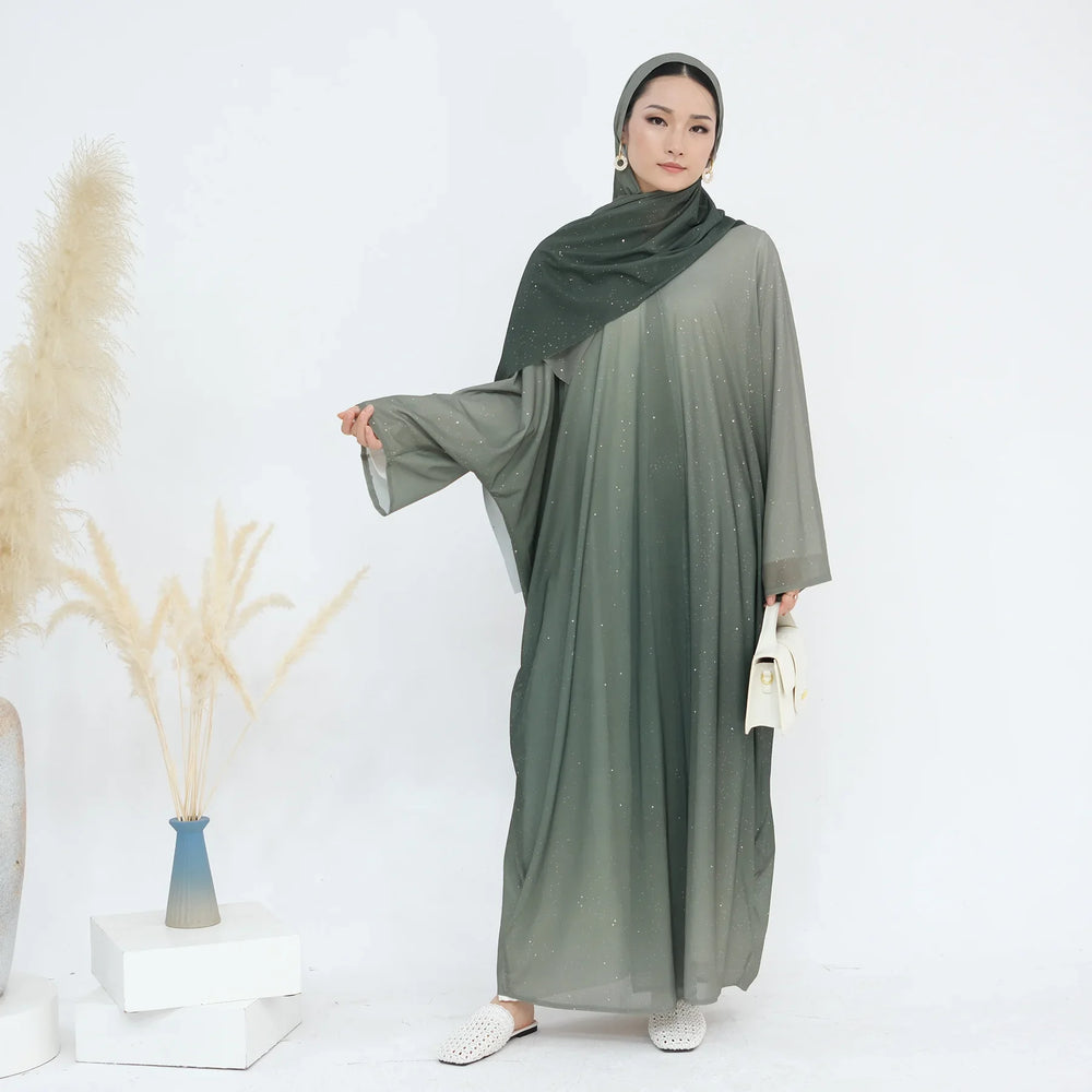 Eid Gradient Abayas for Women Muslim Hijab Dress Dubai Kimono Cardigan Ramadan Morocco Kaftan Vestidos Kebaya Islam Jalabiya