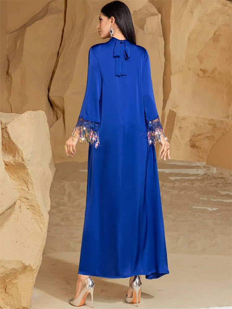 Ramadan Eid Satin Abaya Dubai Muslim Kaftan Evening Dress Islamic African Dresses For Prayer Clothes Women Caftan Marocain Femme