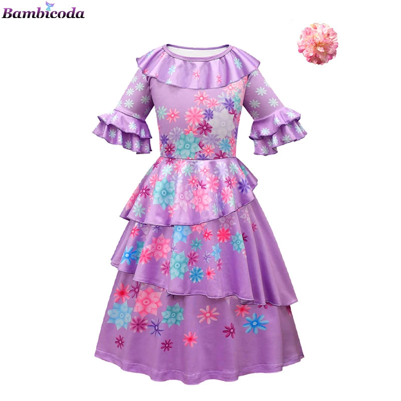 2026 Mirabel Princess Dress For Girls Halloween Cosplay Encanto Costume Birthday Gift Party Dress With Bag Girls Evening Dress