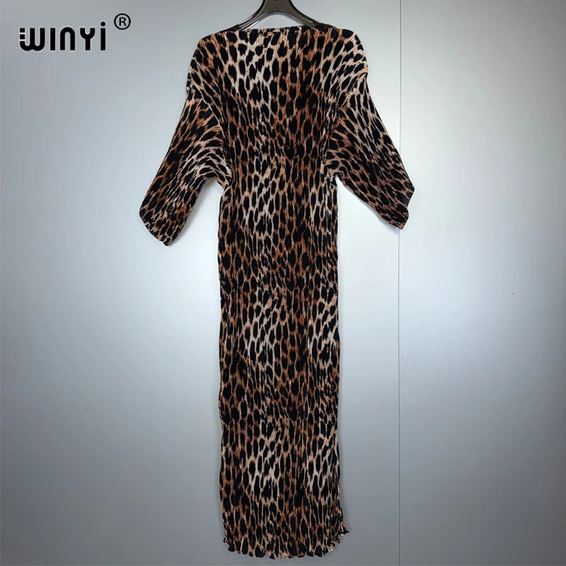 WINYI summer Pleated Elastic loose dress holiday boho beach cover up maxi kaftan abaya muslim woman dubai luxury party dresses