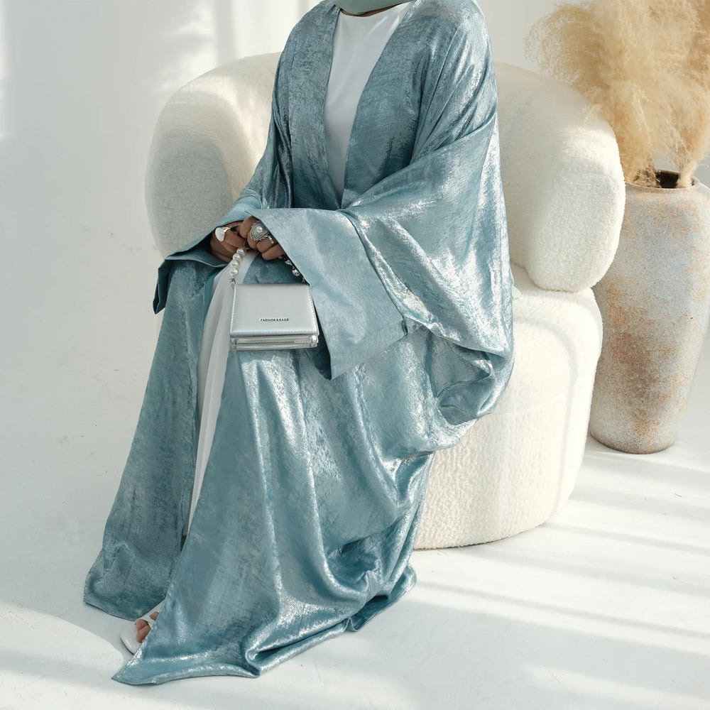 Glitter Kimono Cardigan Modest Muslim Dress Women Dubai Abaya Ramadan Eid Djellaba Kebaya Islam Clothing Jalabiya Kaftan Robe