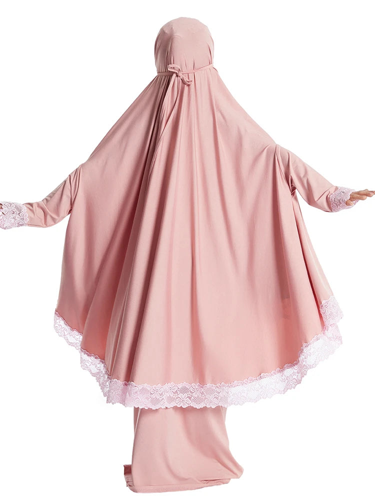 Muslim Kids Girls Hijab Dress Ramadan Khimar Skirt Set Overhead Eid Prayer Garment  Burqa Abaya Robe Kaftan Hooded Gown