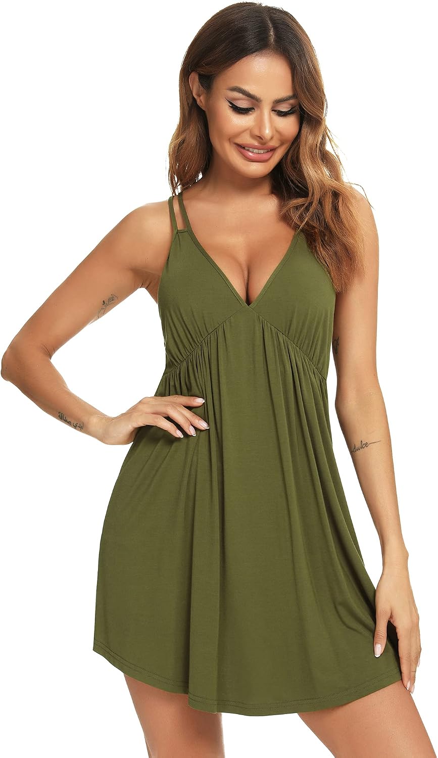 Womens Sexy Chemise Sleeveless Nightgown Loose Slip Sleepshirt V Neck Nightie