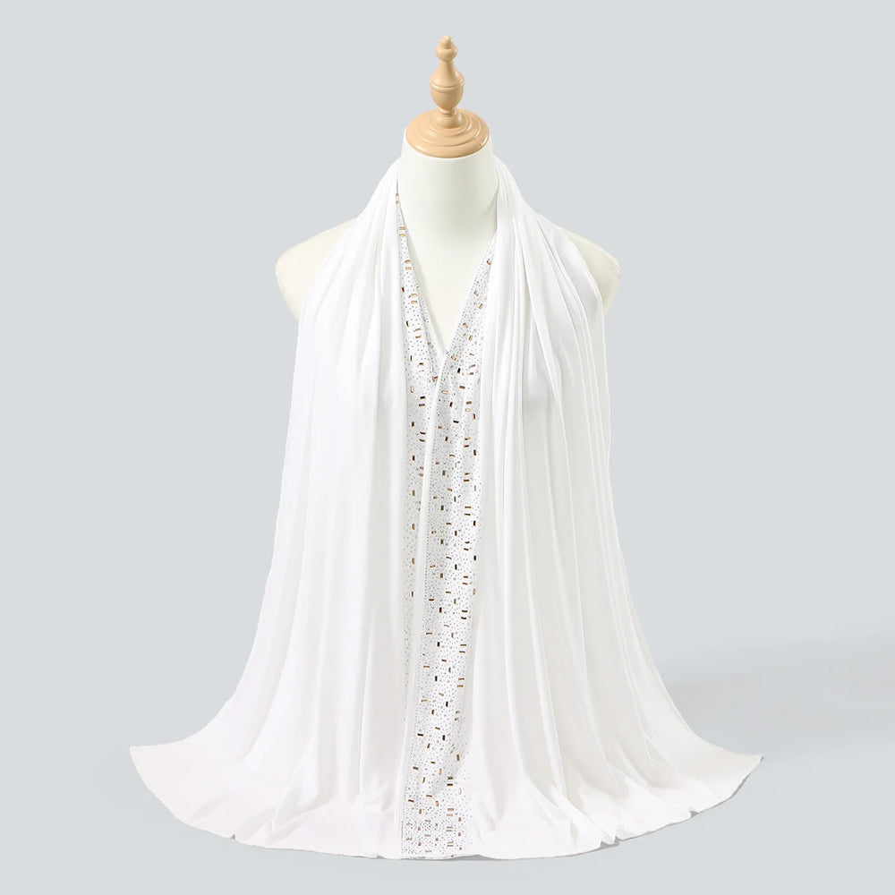 Luxury Rhinestone Hijab Scarf Women Muslim Long Scarves Light Weight Soft Turban Shawl Solid Headscarf Bandana Ramadan 170*60cm