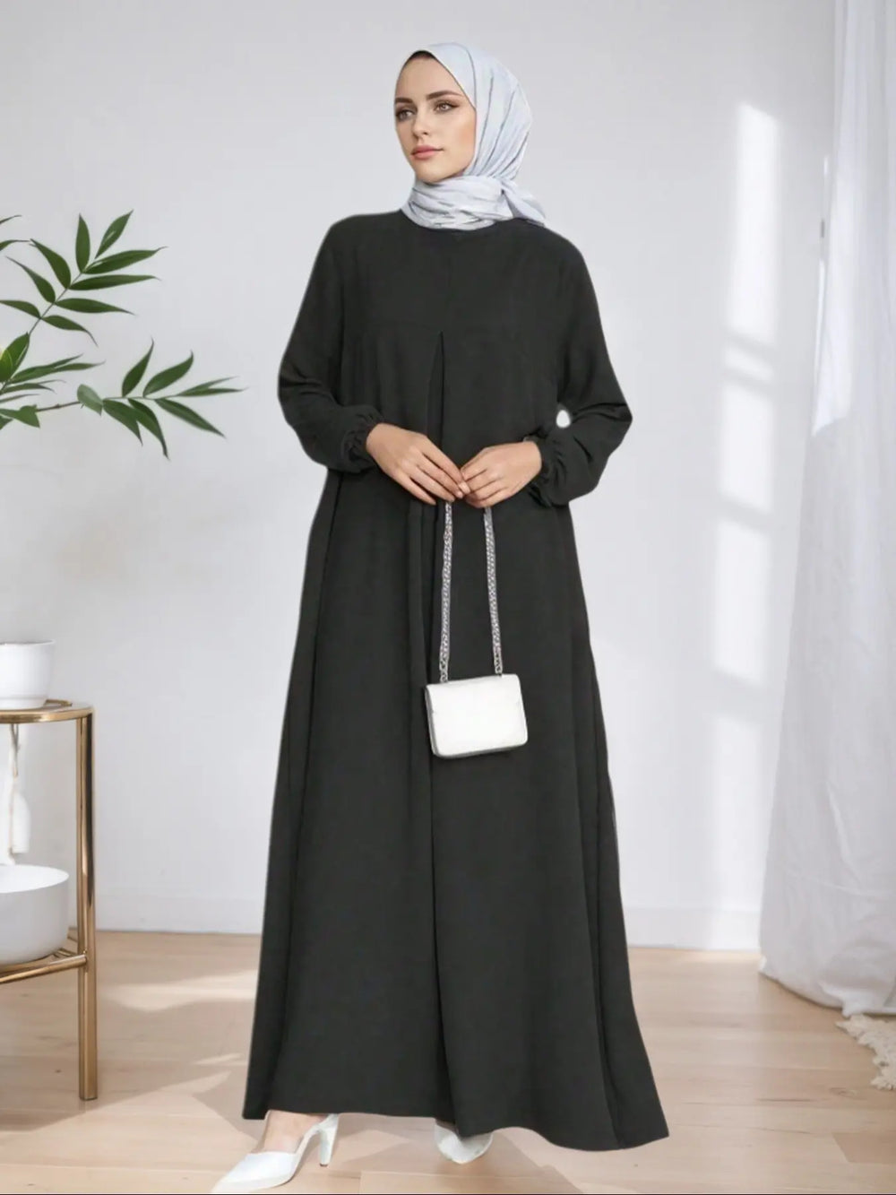 Fashion Casual Women'S Loose Elegant Solid Color Arabic Dress, Muslim Dress, Gamis Clothes, Long Sleeve Maxi Dress, Modest Style, Pockets, All Seasons, Muslim Women Gowns, Modest Muslim Clothing