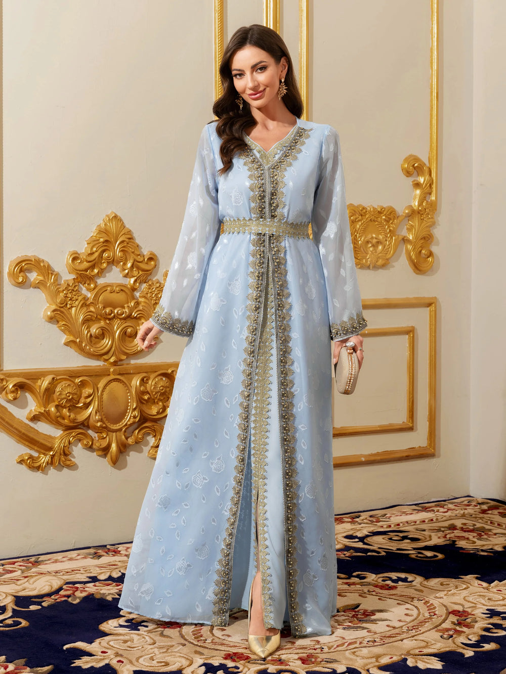 Muslim Abayas Moroccan Floral Maxi Kaftan Dress for Women Arabic Islamic Dubai Robe Ramadan Prayer Clothing