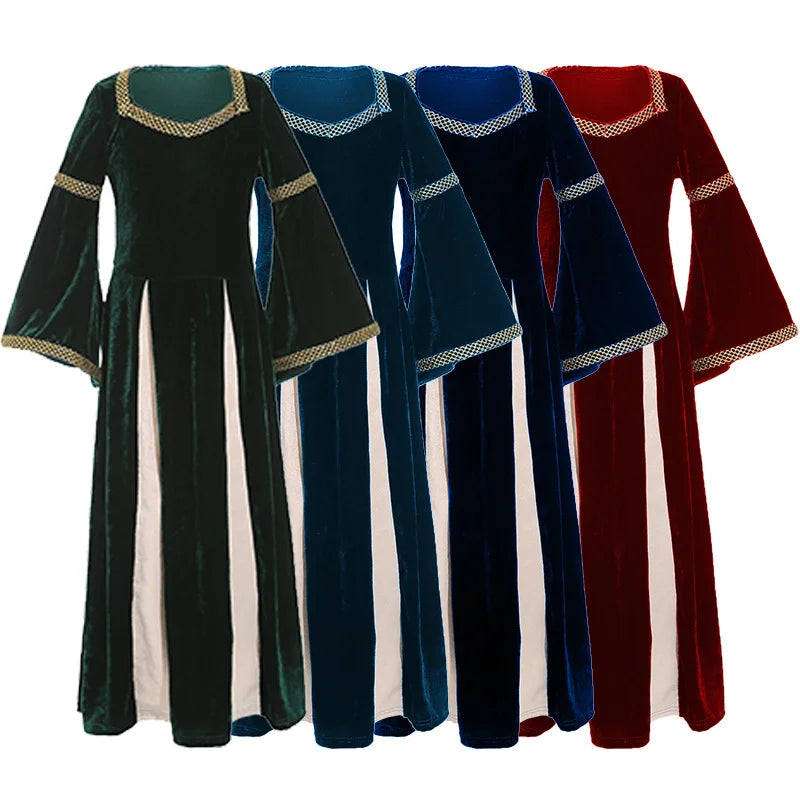 Renaissance, Retro, Medieval Girls' Clothing, Song and Dance Theater Stage Performance Clothing, Palace Style, Trumpet Sleeve Lo