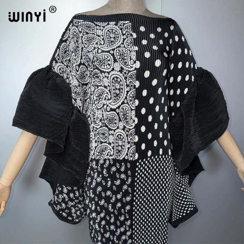 WINYI Pleated Elastic Slim Dress Boho Beach Cover Up Elegant Kaftan Abaya Dubai Luxury Party Dress Evening Dress Muslim Woman