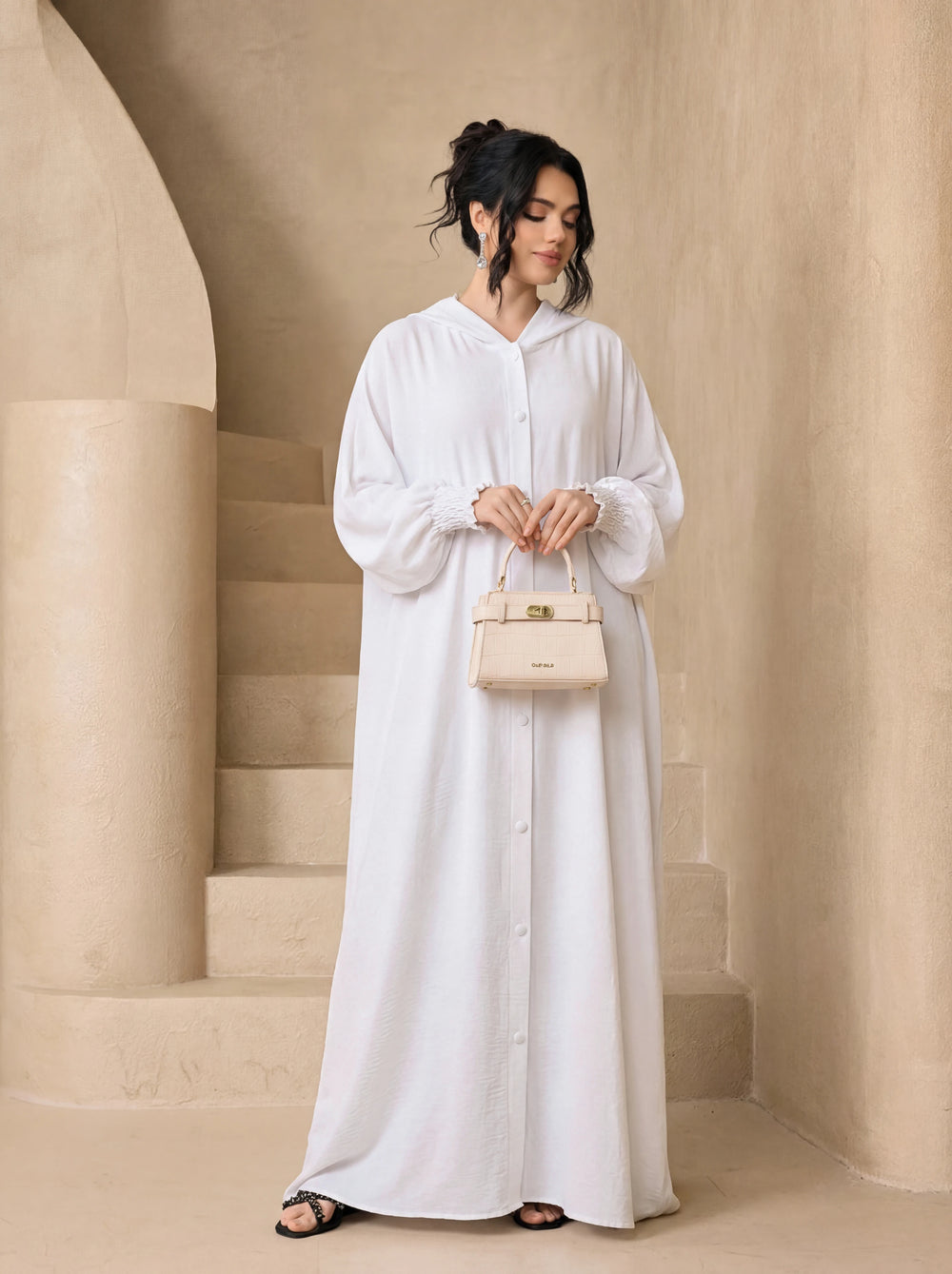 Solid Color Hooded Open Abaya 3 Piece Set With Hijab Belt, Loose Modest Maxi Gown For Muslim Women Daily Eid Wear