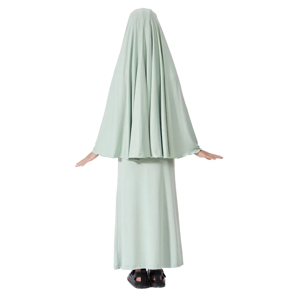 2PCS Muslim Kids Girls Hijab Dress Khimar Abaya Eid Djellaba Turkey Kaftan Prayer Garment Niqab Burqa Ramadan Islam Jalabiya Set
