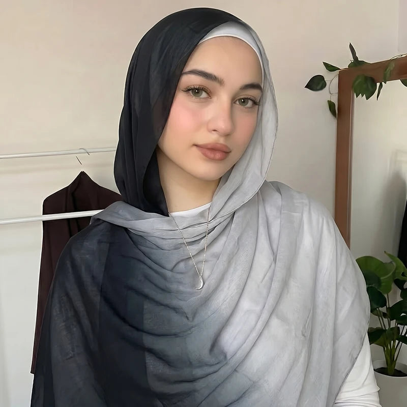 Fashion Muslim Hijab Ombre Scarf Soft Comfortable Headscarf Breathable Bandana Shawl for Women Ramadan Daily Wear Festival Gift