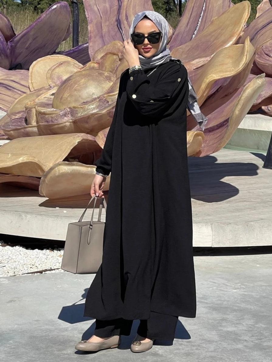 Muslim Dress for Women Blouse 2 Piece Set Long Sleeve Abaya Shirt Wide Leg Pant Suits Arabic Dubai Dresses Musulman Ensembles