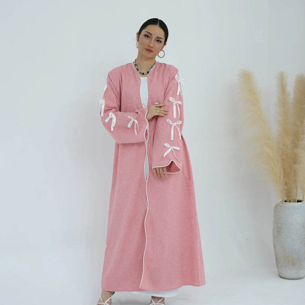 Ramadan Open Abaya Dubai Kaftan Women Muslim Dress Bow Kimono Cardigan Islam Jalabiya Kebaya Arabic Robe Caftan Marocain Vestido