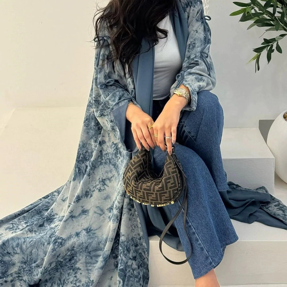 Women Abaya Eid Print Dresses Hijab 2 Piece Set Muslim Cardigan Robe Jalabiya Ramadan Morocco Dubai Abayas Kaftan Islam Vestidos