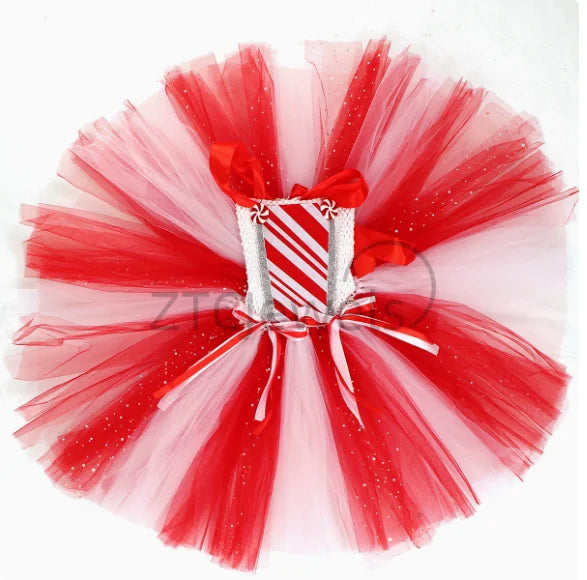 Girls Christmas Candy Cane Tutu Dress Outfits Red White Glittery Mrs Santa Claus Costume for Kids New Year Xmas Party Dresses