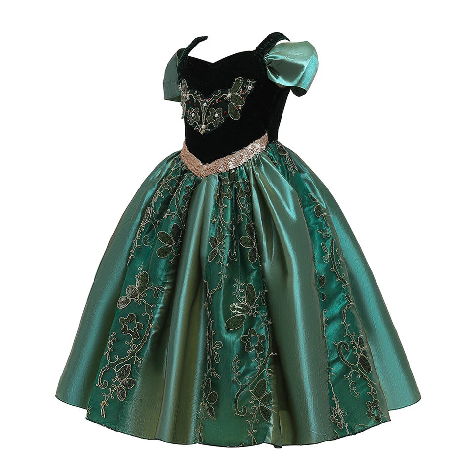Anna Off Shoulder Costume Kids Princess Cosplay Dress Fancy Christmas Birthday Carnival Halloween Party Girls Elegant Ball Gown
