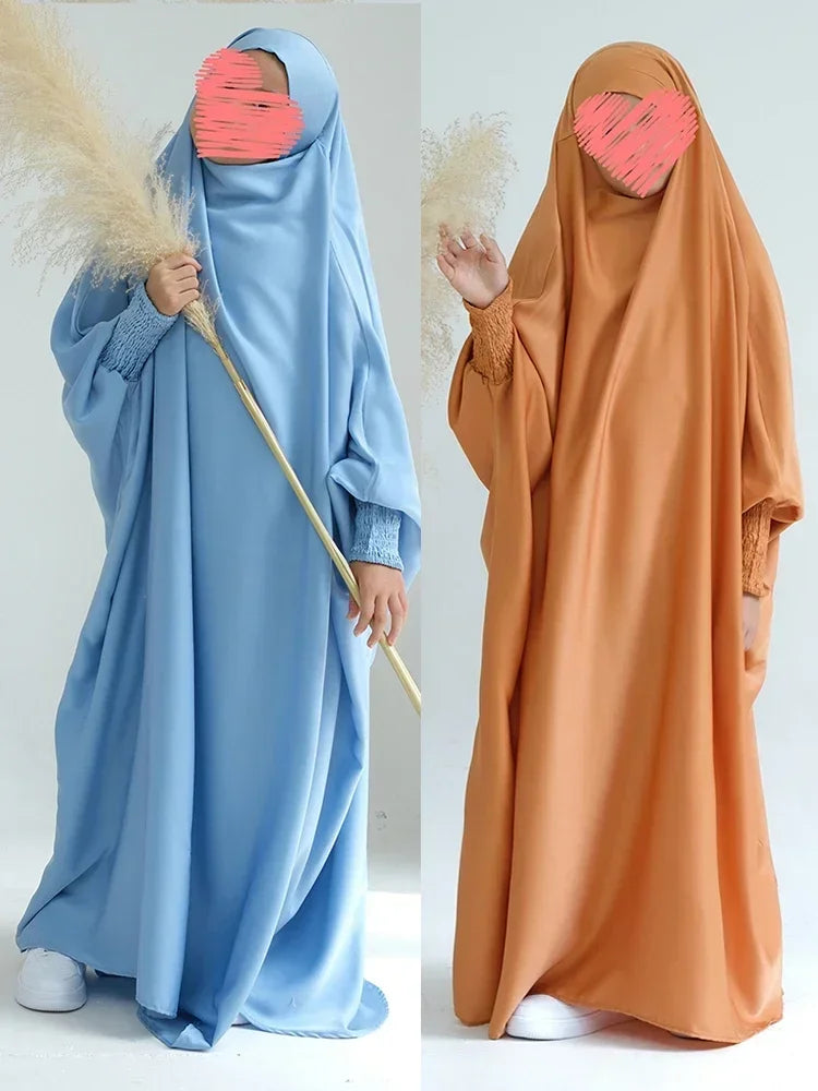 Ramadan Muslim Dress Girls Kids Prayer Garment Hijab Dress Child Hooded Abaya Full Cover Niqab Islam Dubai Eid Robe 2026 Jilbab