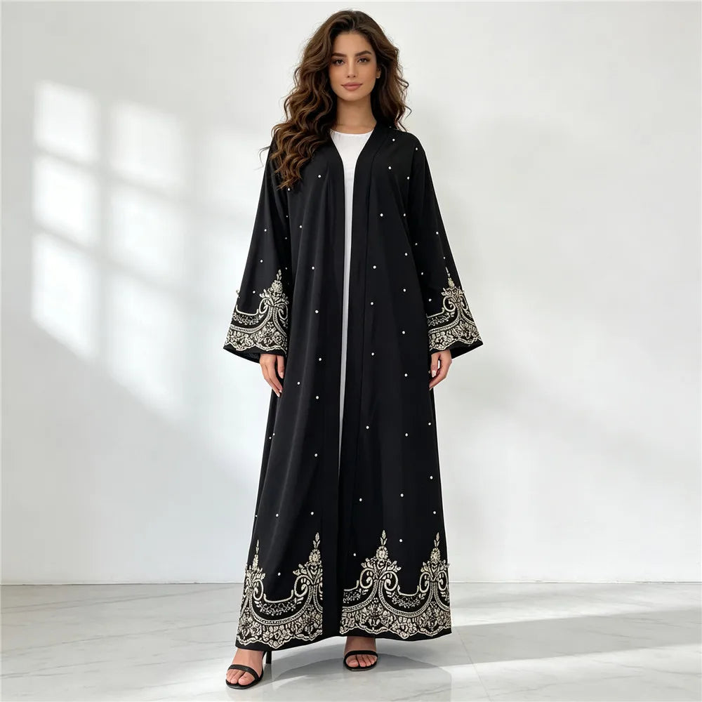 Dubai Embroidery Beaded Open Abaya Cardigan Women Muslim Long Maxi Dress Turkey Kaftan Kimono Robe Ramadan Arab Islamic Clothing