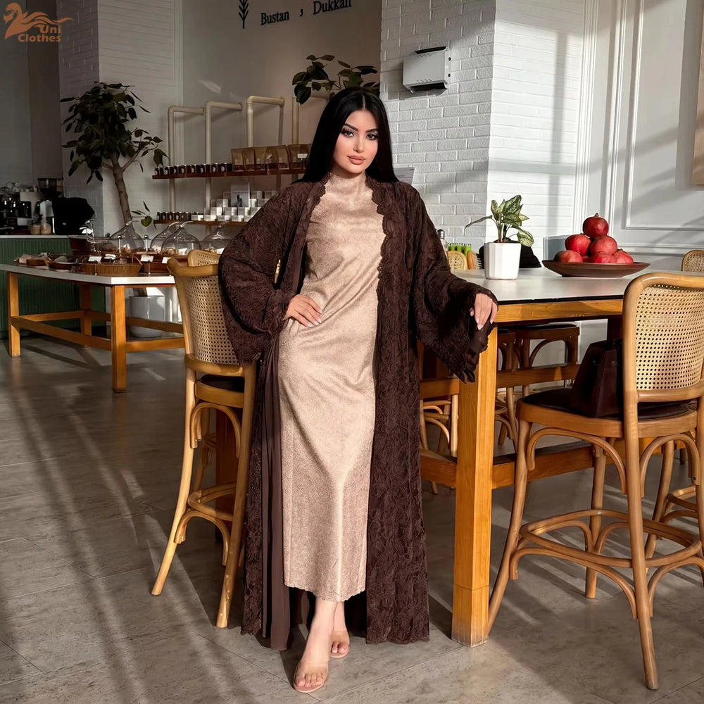 Zahraa 2026 Abaya Modest New Front Open Abaya Lace Abaya With Lining Women's Dresses Abaya Cardigan for Eid Ramadan